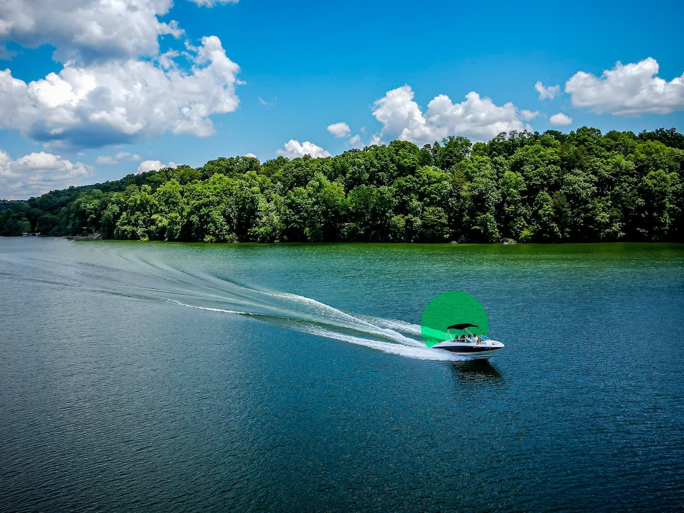 Boat on calm lake waters