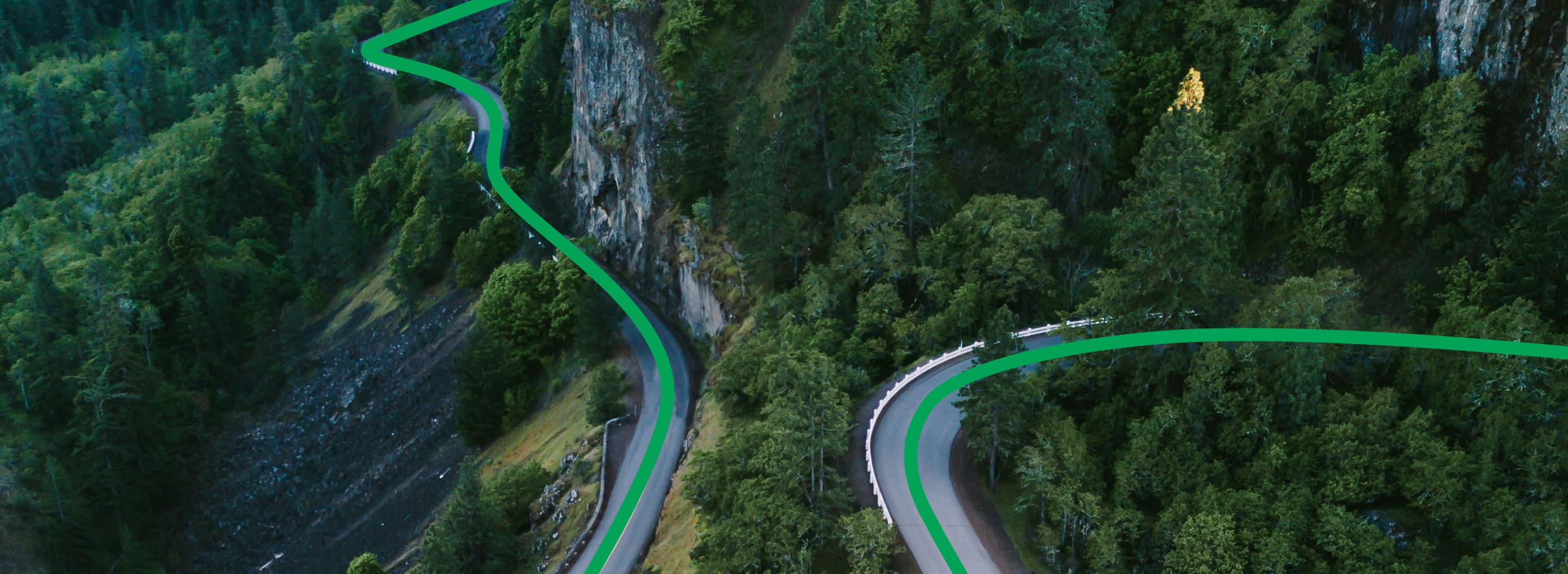 long road with lime green lines